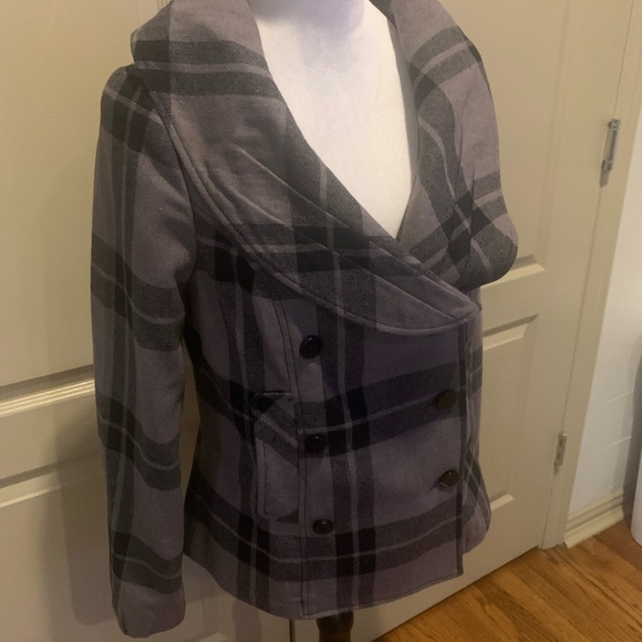 NWT Tulle by Anthropologie Plaid Pea Coat, Large - Picture 5 of 7